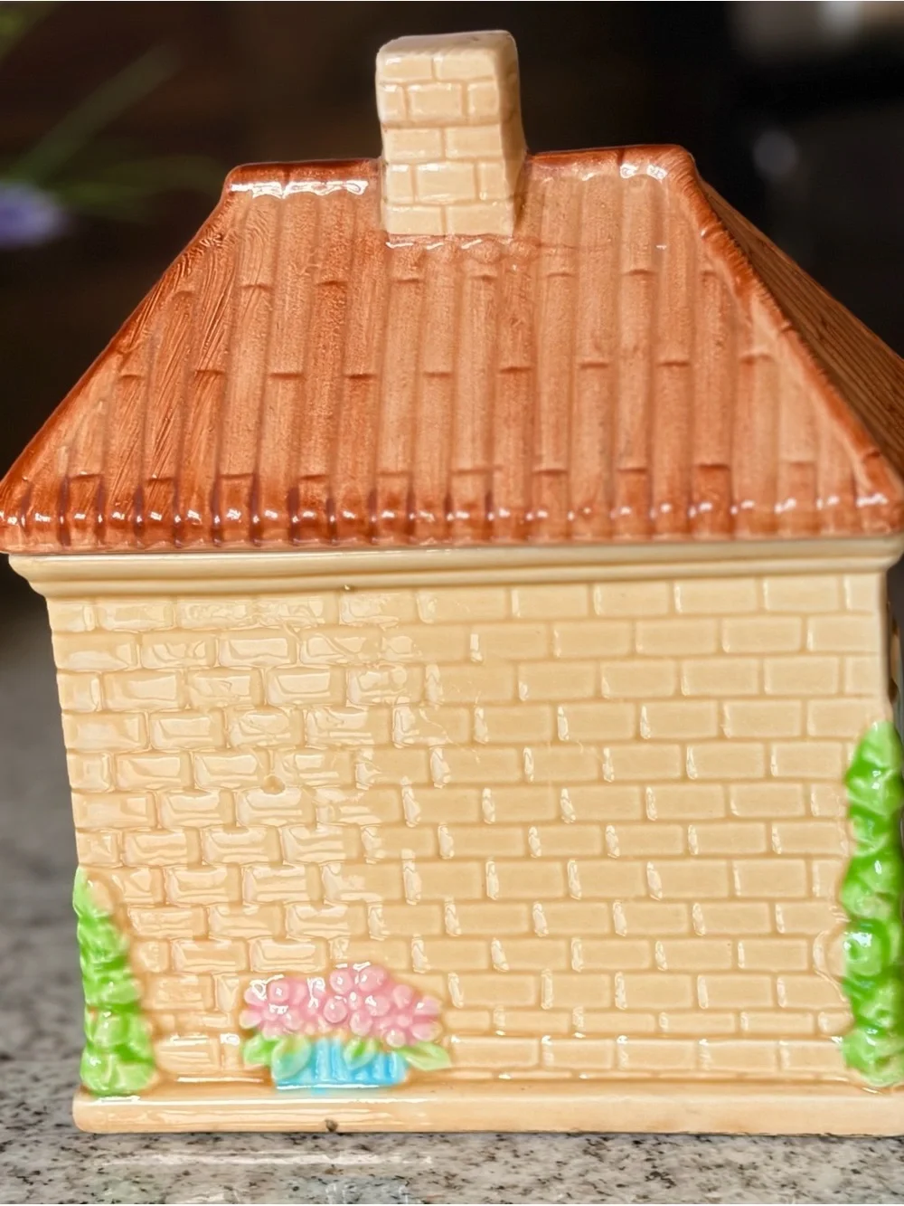 Vintage Ceramic Cottage Cookie Jar With Lid - Pastel Detail by Lefton China